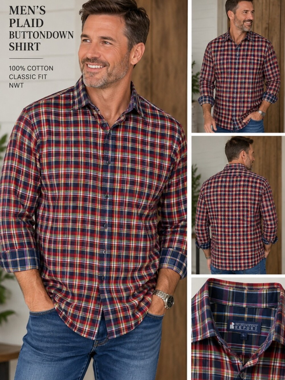 Men's Red Plaid Button-Down Shirt - Classic Fit